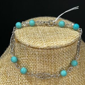 Elegant Silver and Turquoise Beaded Bracelet